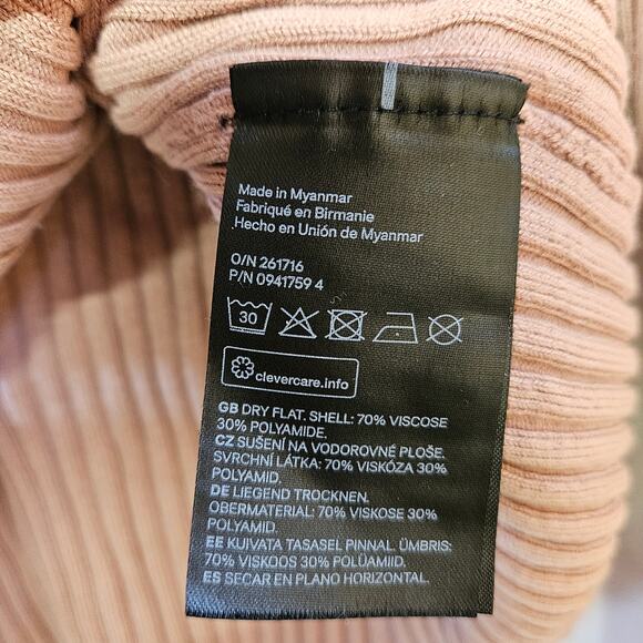 H&M Tan Button Front Ribbed Sweater Size L Minimalist Staple Capsule - Picture 6 of 9